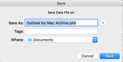 Save olm from Outlook Mac 